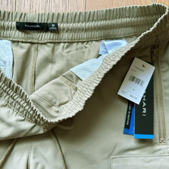 Tahari Men’s Light Olive Cargo Shorts Stretch Elastic Waistband NWT Size M - Picture 2 of 4
